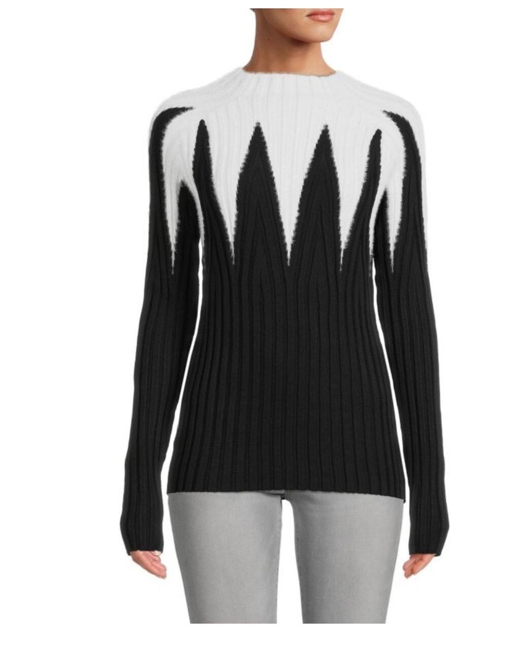 YAL New York Sweater Womens Large Black & White Mockneck Ribbed Artsy Pullover